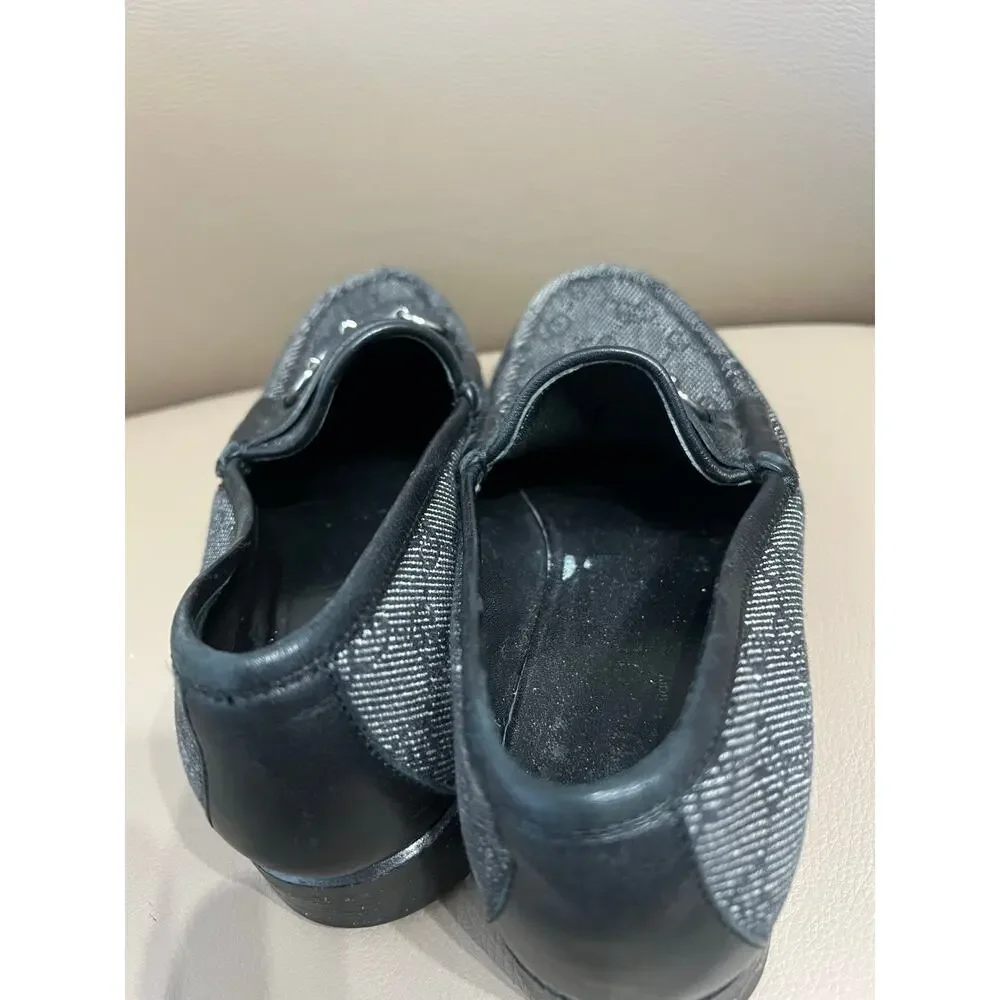 Gucci Loafer Shoes Women's Sz 8 Logo Denim Horsebit GG Gray
